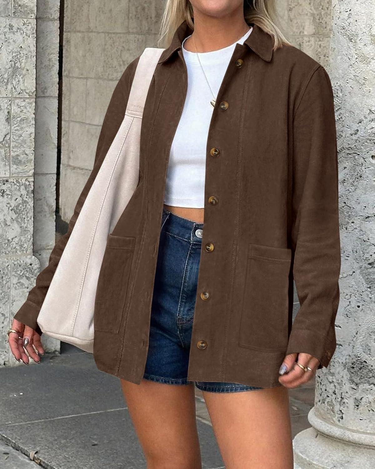 imageBTFBM Faux Suede Jacket Women Fall Fashion 2025 Leather Jackets Long Sleeve Button Down Winter Coats Shackets OuterwearDark Brown