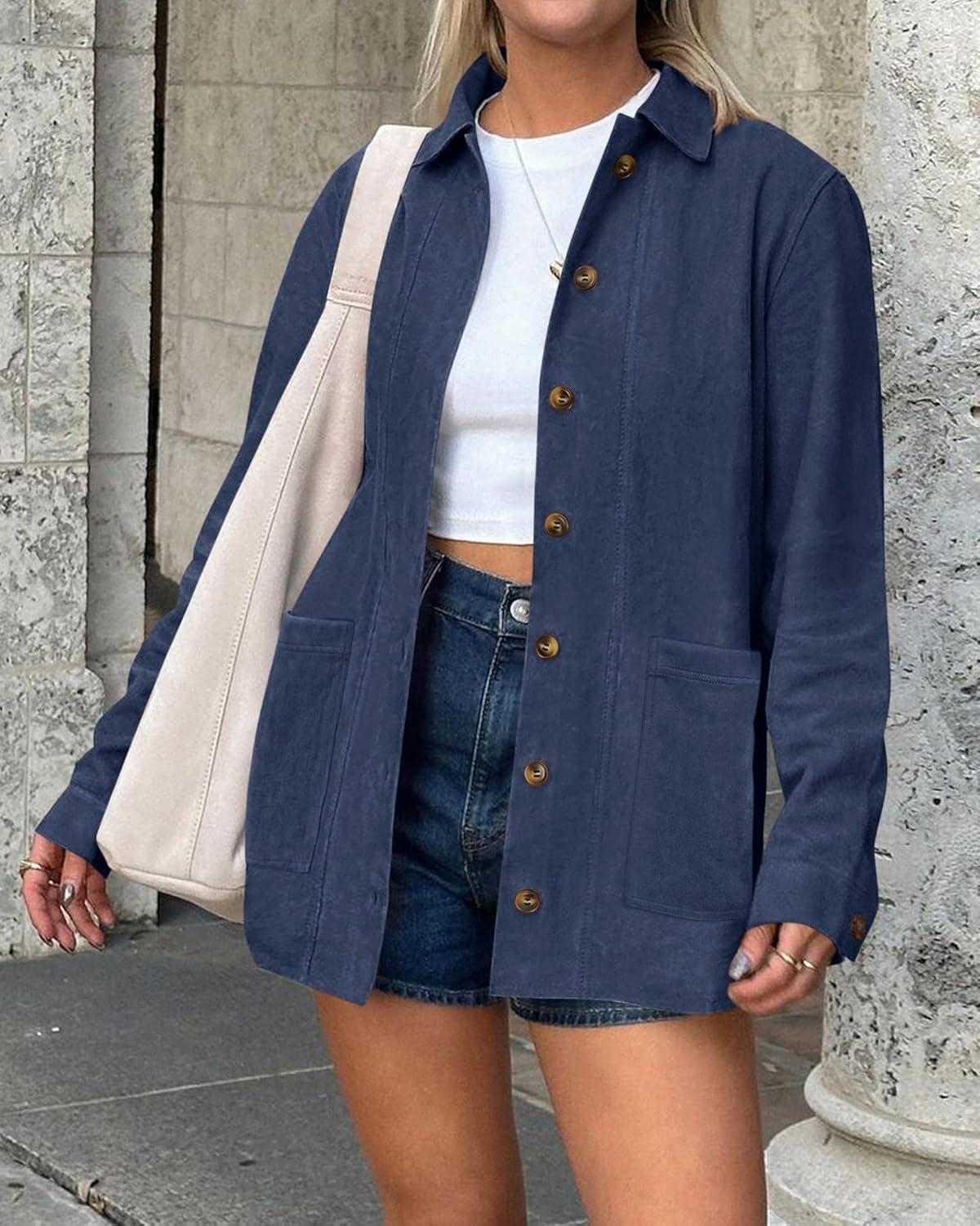 imageBTFBM Faux Suede Jacket Women Fall Fashion 2025 Leather Jackets Long Sleeve Button Down Winter Coats Shackets OuterwearNavy Blue