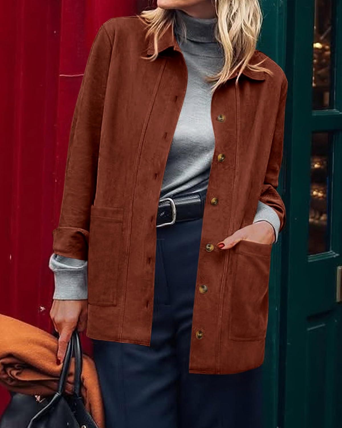 imageBTFBM Faux Suede Jacket Women Fall Fashion 2025 Leather Jackets Long Sleeve Button Down Winter Coats Shackets OuterwearRust