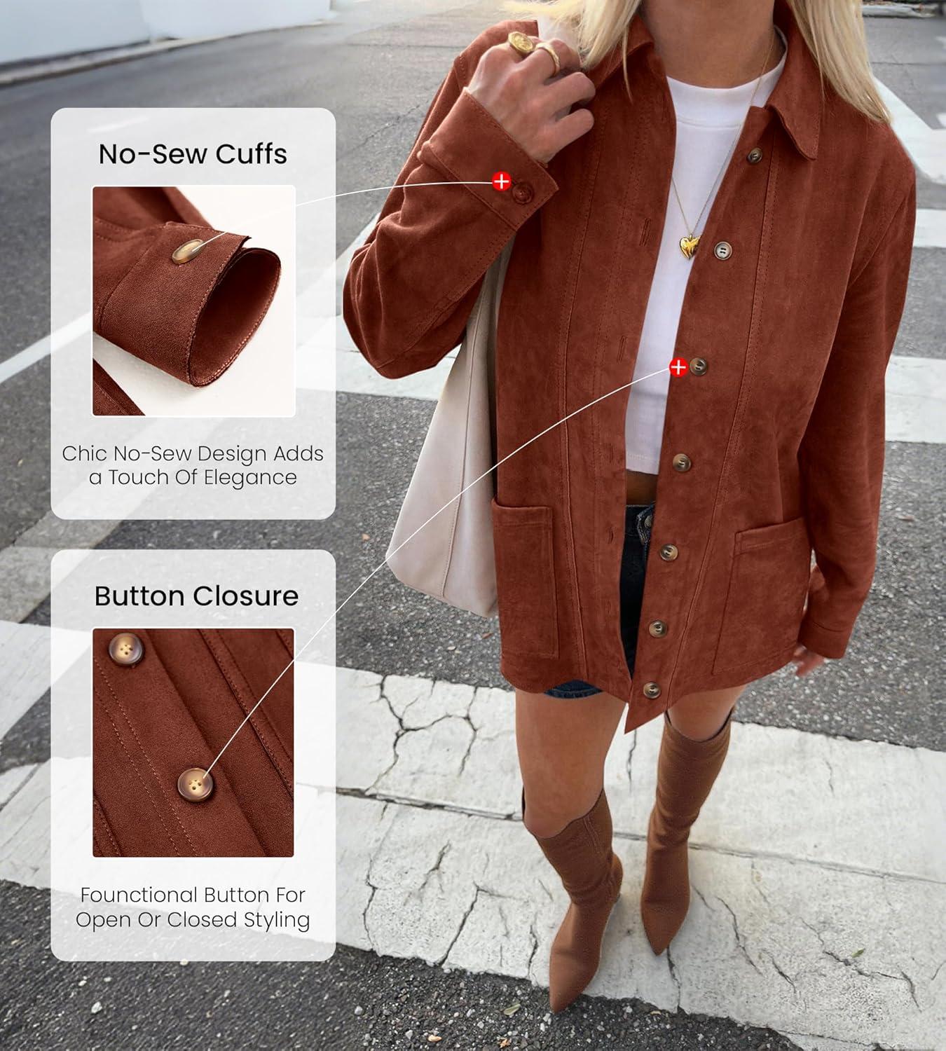 imageBTFBM Faux Suede Jacket Women Fall Fashion 2025 Leather Jackets Long Sleeve Button Down Winter Coats Shackets OuterwearRust