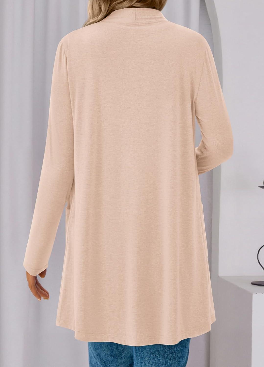 imageBTFBM Long Cardigans for Women Summer Fall Clothes 2025 Lightweight Casual Open Front Shawl Cardigan PocketsBeige