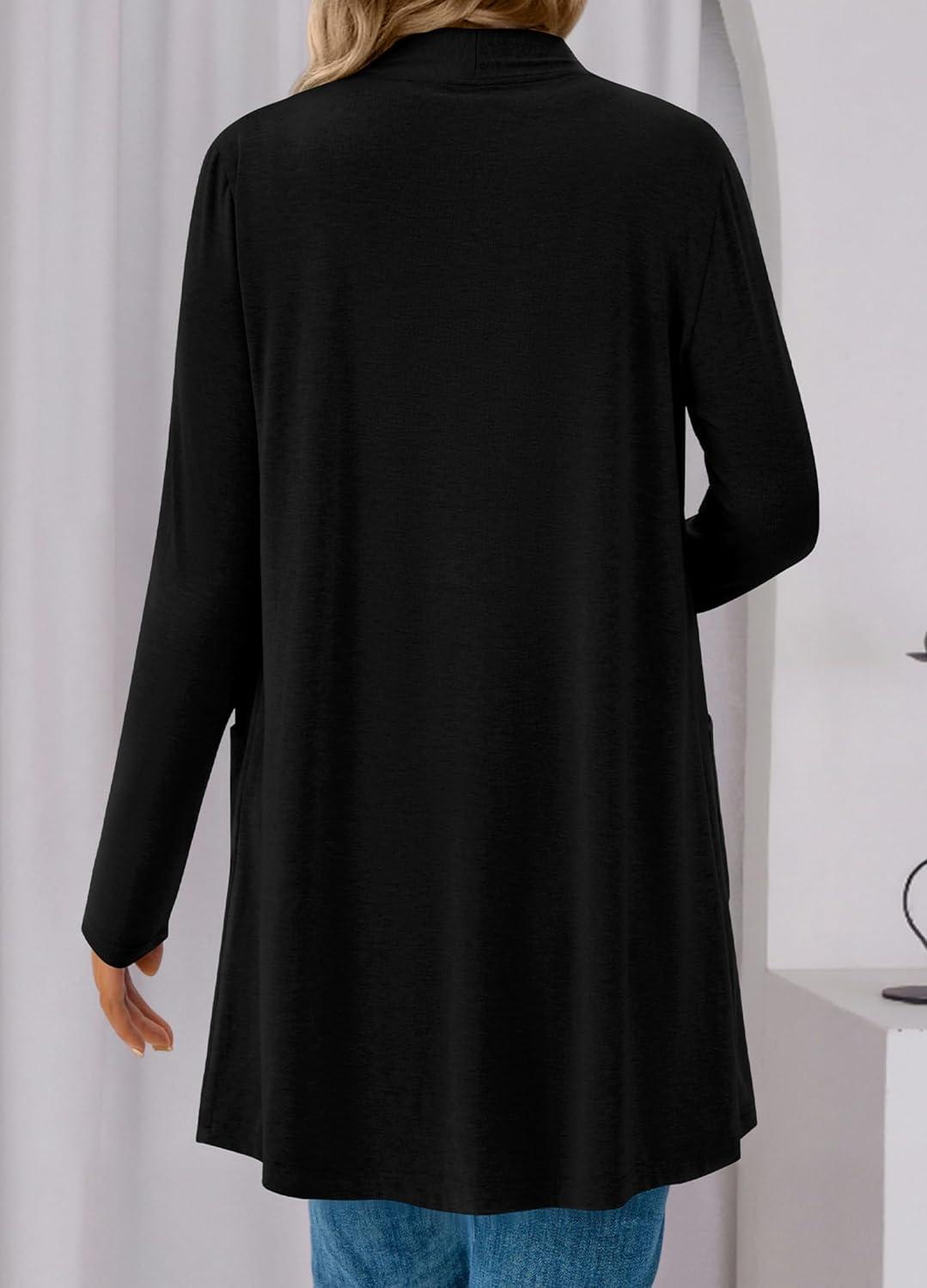 imageBTFBM Long Cardigans for Women Summer Fall Clothes 2025 Lightweight Casual Open Front Shawl Cardigan PocketsBlack