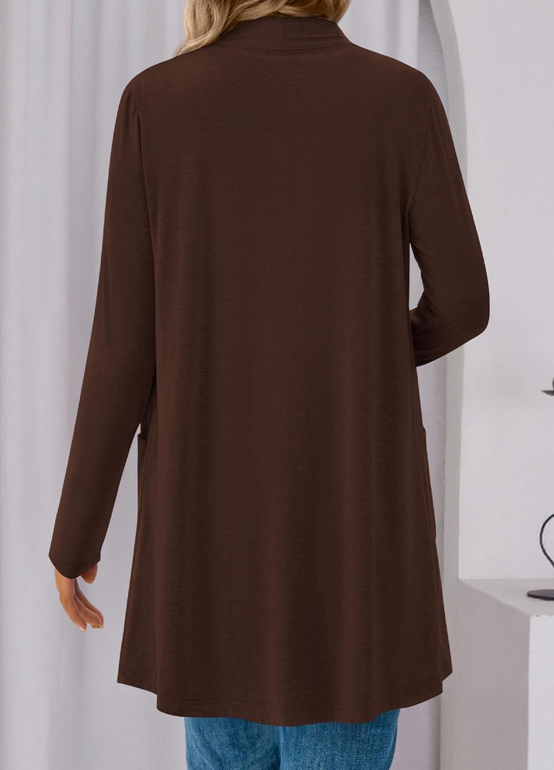 imageBTFBM Long Cardigans for Women Summer Fall Clothes 2025 Lightweight Casual Open Front Shawl Cardigan PocketsBrown