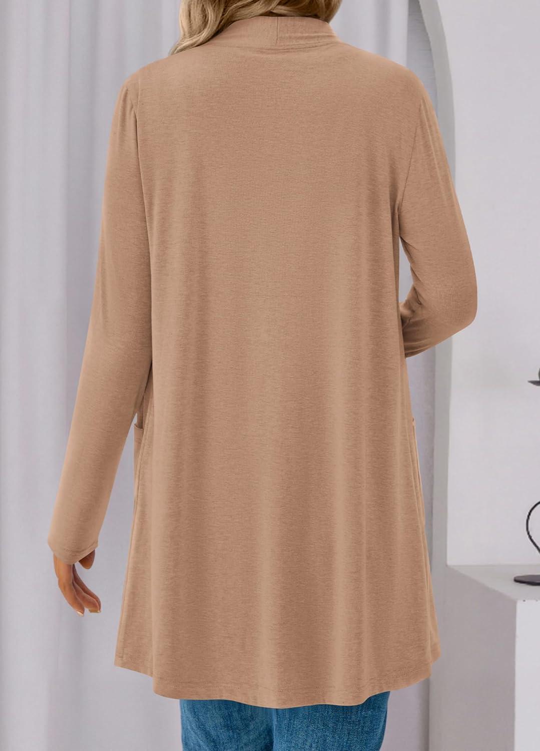 imageBTFBM Long Cardigans for Women Summer Fall Clothes 2025 Lightweight Casual Open Front Shawl Cardigan PocketsKhaki