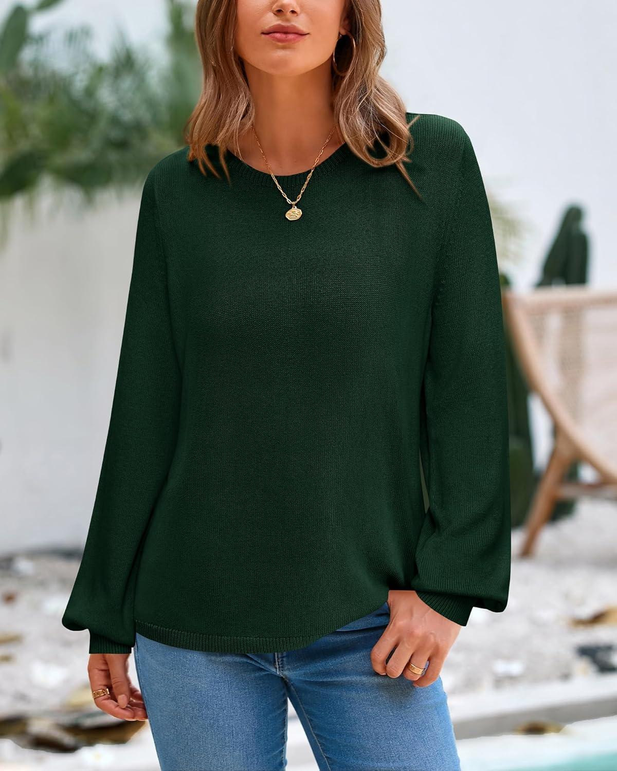 imageBTFBM Sweaters for Women 2025 Early Fall Fashion Crewneck Long Sleeve Ribbed Knit Oversized Pullover Casual Loose TopsDark Green