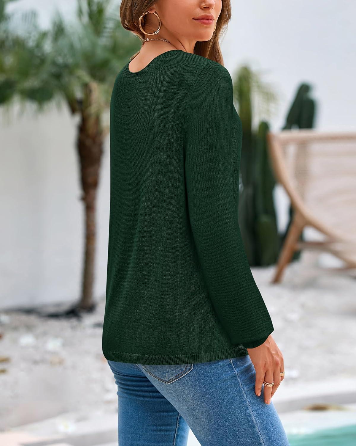 imageBTFBM Sweaters for Women 2025 Early Fall Fashion Crewneck Long Sleeve Ribbed Knit Oversized Pullover Casual Loose TopsDark Green