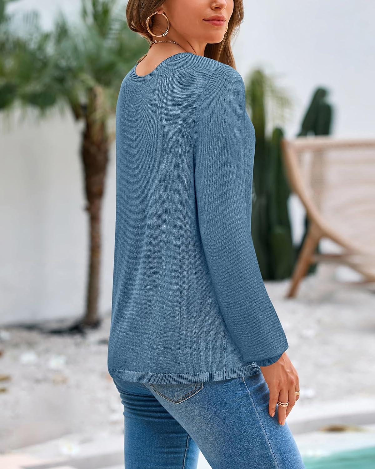 imageBTFBM Sweaters for Women 2025 Early Fall Fashion Crewneck Long Sleeve Ribbed Knit Oversized Pullover Casual Loose TopsGrey Blue