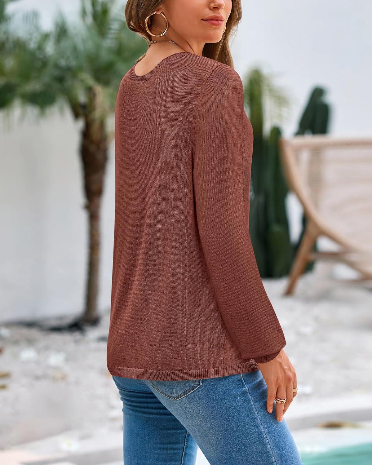 imageBTFBM Sweaters for Women 2025 Early Fall Fashion Crewneck Long Sleeve Ribbed Knit Oversized Pullover Casual Loose TopsLight Brown