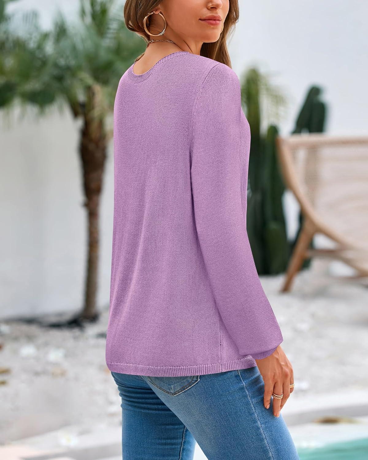 imageBTFBM Sweaters for Women 2025 Early Fall Fashion Crewneck Long Sleeve Ribbed Knit Oversized Pullover Casual Loose TopsPurple