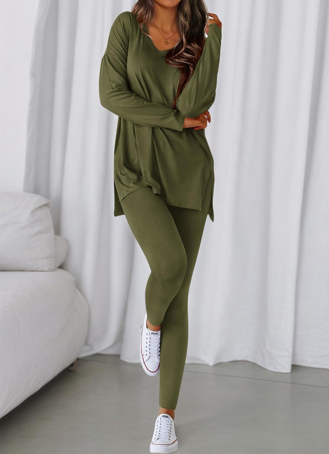 imageBTFBM Two Piece Sets For Women Fall Fashion 2025 Casual Lounge Matching Set Airport Travel Outfit Workout ClothingArmy Green
