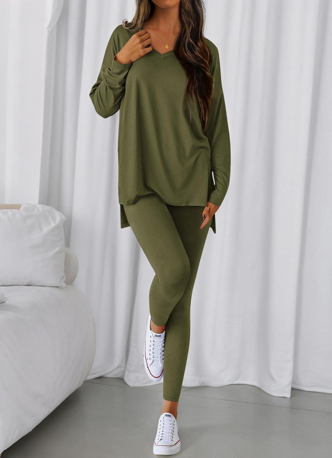 imageBTFBM Two Piece Sets For Women Fall Fashion 2025 Casual Lounge Matching Set Airport Travel Outfit Workout ClothingArmy Green