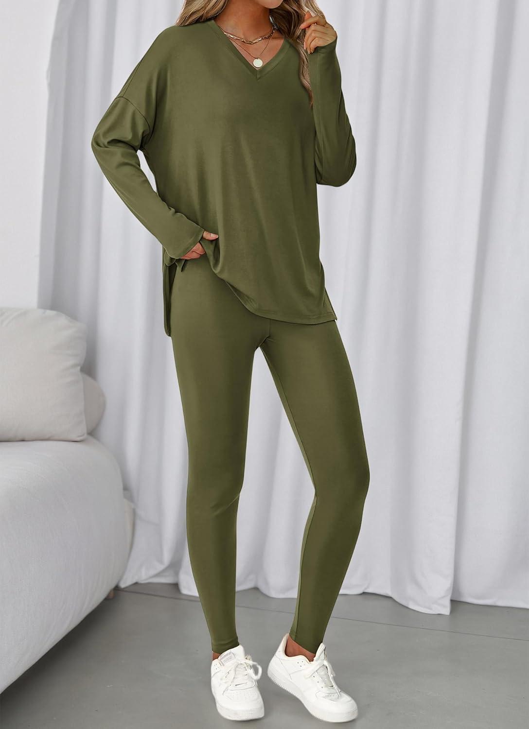 imageBTFBM Two Piece Sets For Women Fall Fashion 2025 Casual Lounge Matching Set Airport Travel Outfit Workout ClothingArmy Green