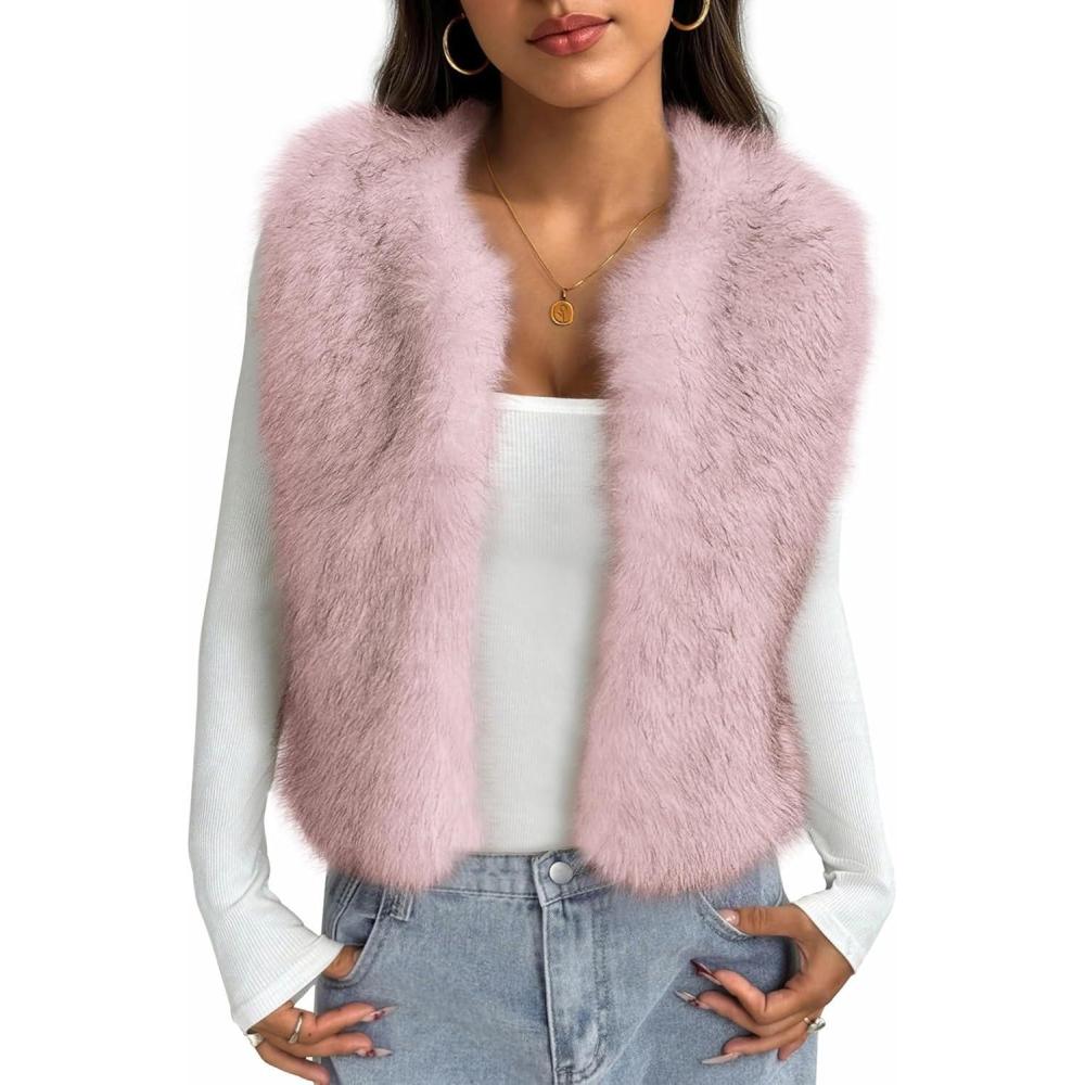 imageBTFBM Faux Fur Vest Women Fall Fashion 2025 Sleeveless Fuzzy Jacket Fluffy Coats Winter Clothing Furry Outerwear VestsPink