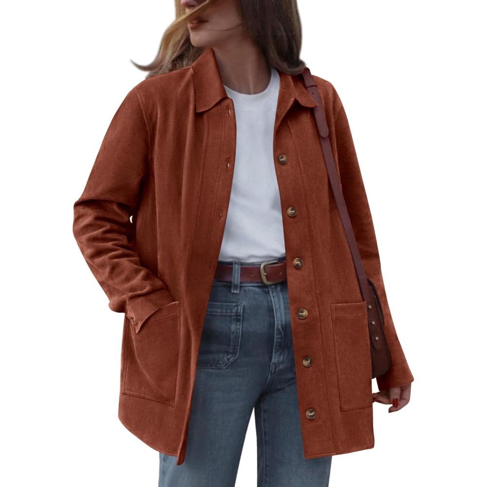 imageBTFBM Faux Suede Jacket Women Fall Fashion 2025 Leather Jackets Long Sleeve Button Down Winter Coats Shackets OuterwearRust