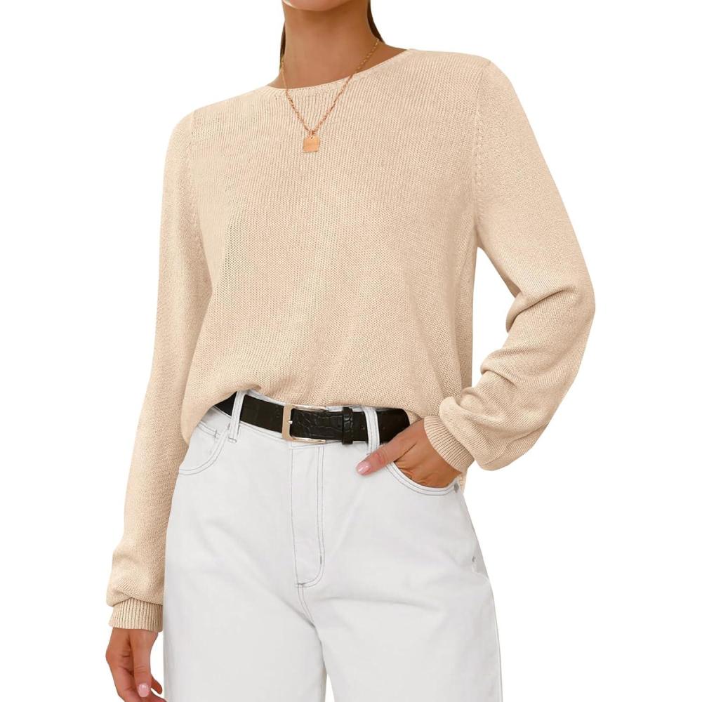 imageBTFBM Sweaters for Women 2025 Early Fall Fashion Crewneck Long Sleeve Ribbed Knit Oversized Pullover Casual Loose TopsApricot