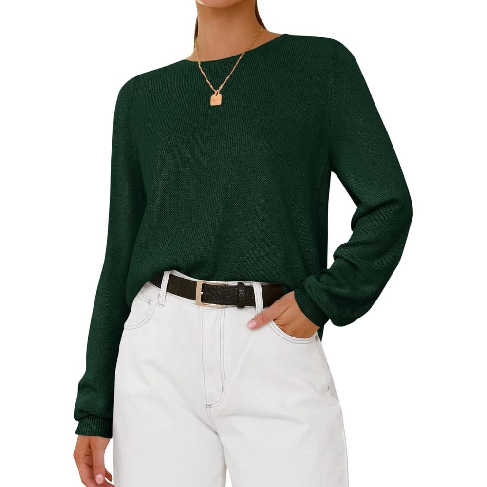 imageBTFBM Sweaters for Women 2025 Early Fall Fashion Crewneck Long Sleeve Ribbed Knit Oversized Pullover Casual Loose TopsDark Green