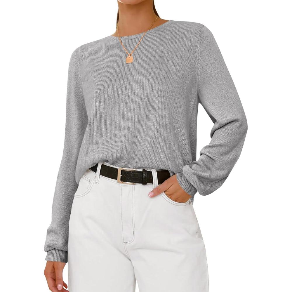 imageBTFBM Sweaters for Women 2025 Early Fall Fashion Crewneck Long Sleeve Ribbed Knit Oversized Pullover Casual Loose TopsGrey