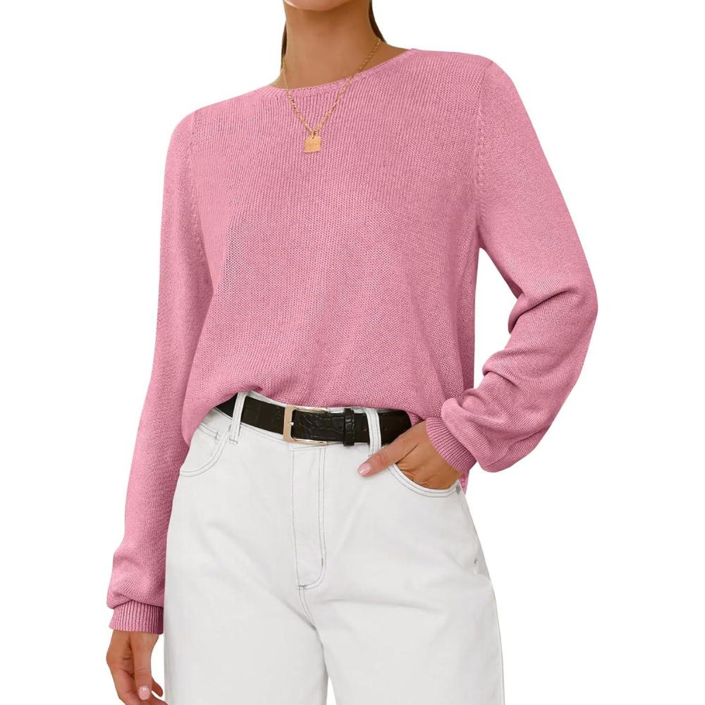 imageBTFBM Sweaters for Women 2025 Early Fall Fashion Crewneck Long Sleeve Ribbed Knit Oversized Pullover Casual Loose TopsPink