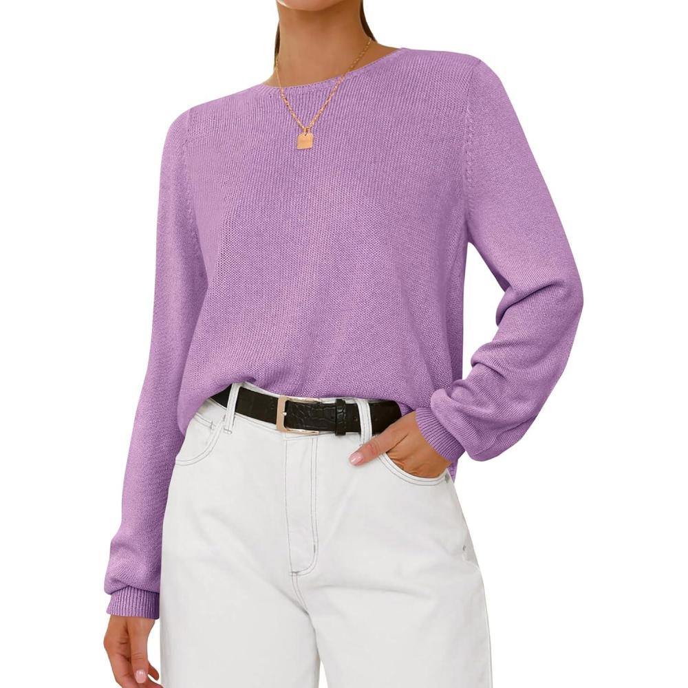 imageBTFBM Sweaters for Women 2025 Early Fall Fashion Crewneck Long Sleeve Ribbed Knit Oversized Pullover Casual Loose TopsPurple