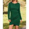 imageBTFBM Fall Dresses for Women 2025 Basic Casual Crew Neck Long Sleeve Ruched Bodycon Short T Shirt Dress Wedding GuestBright Green
