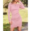 imageBTFBM Fall Dresses for Women 2025 Basic Casual Crew Neck Long Sleeve Ruched Bodycon Short T Shirt Dress Wedding GuestLight Pink