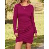 imageBTFBM Fall Dresses for Women 2025 Basic Casual Crew Neck Long Sleeve Ruched Bodycon Short T Shirt Dress Wedding GuestRose Red