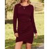 imageBTFBM Fall Dresses for Women 2025 Basic Casual Crew Neck Long Sleeve Ruched Bodycon Short T Shirt Dress Wedding GuestWine Red