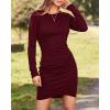 imageBTFBM Fall Dresses for Women 2025 Basic Casual Crew Neck Long Sleeve Ruched Bodycon Short T Shirt Dress Wedding GuestWine Red