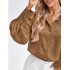 imageBTFBM Women Satin Button Down Shirts Lantern Long Sleeve Blouses Summer Fall Business Casual Outfits Dressy Work TopsBrown
