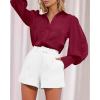 imageBTFBM Women Satin Button Down Shirts Lantern Long Sleeve Blouses Summer Fall Business Casual Outfits Dressy Work TopsWine Red