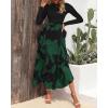 imageBTFBM Womens Floral Maxi Dress Fall 2025 Casual Crewneck Long Sleeve Ruffle Flowy Cocktail Wedding Guest DressesBig Floral Dark Green