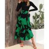 imageBTFBM Womens Floral Maxi Dress Fall 2025 Casual Crewneck Long Sleeve Ruffle Flowy Cocktail Wedding Guest DressesBig Floral Green