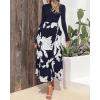 imageBTFBM Womens Floral Maxi Dress Fall 2025 Casual Crewneck Long Sleeve Ruffle Flowy Cocktail Wedding Guest DressesBig Floral White Navy