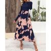 imageBTFBM Womens Floral Maxi Dress Fall 2025 Casual Crewneck Long Sleeve Ruffle Flowy Cocktail Wedding Guest DressesPink Floral Navy