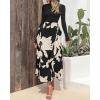 imageBTFBM Womens Floral Maxi Dress Fall 2025 Casual Crewneck Long Sleeve Ruffle Flowy Cocktail Wedding Guest DressesWhite Floral Black