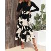 imageBTFBM Womens Floral Maxi Dress Fall 2025 Casual Crewneck Long Sleeve Ruffle Flowy Cocktail Wedding Guest DressesWhite Floral Black
