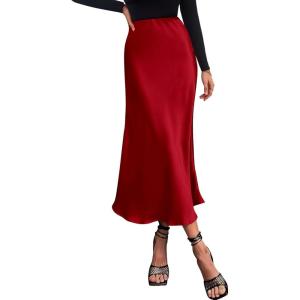 imageBTFBM 2025 Womens Summer Fall Long Satin Skirt Silk Elegant High Waist Cocktail Party Wedding Flowy ALine Midi SkirtsDark Red