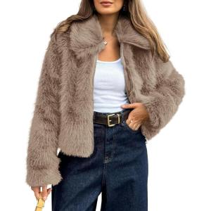 imageBTFBM Faux Fur Jacket Women Fluffy Winter Coats Zip Up Fuzzy Jackets Long Sleeve Furry Coat Shaggy 2025 Fall ClothesKhaki