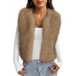 imageBTFBM Faux Fur Vest Women Fall Fashion 2025 Sleeveless Fuzzy Jacket Fluffy Coats Winter Clothing Furry Outerwear VestsKhaki