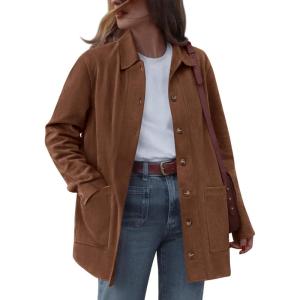 imageBTFBM Faux Suede Jacket Women Fall Fashion 2025 Leather Jackets Long Sleeve Button Down Winter Coats Shackets OuterwearBrown