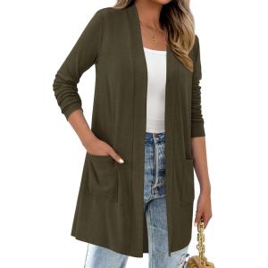 imageBTFBM Long Cardigans for Women Summer Fall Clothes 2025 Lightweight Casual Open Front Shawl Cardigan PocketsArmy Green