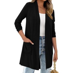 imageBTFBM Long Cardigans for Women Summer Fall Clothes 2025 Lightweight Casual Open Front Shawl Cardigan PocketsBlack