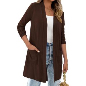 imageBTFBM Long Cardigans for Women Summer Fall Clothes 2025 Lightweight Casual Open Front Shawl Cardigan PocketsBrown