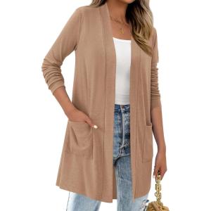 imageBTFBM Long Cardigans for Women Summer Fall Clothes 2025 Lightweight Casual Open Front Shawl Cardigan PocketsKhaki