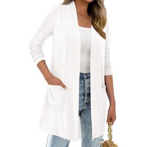imageBTFBM Long Cardigans for Women Summer Fall Clothes 2025 Lightweight Casual Open Front Shawl Cardigan PocketsWhite