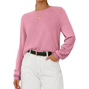 imageBTFBM Sweaters for Women 2025 Early Fall Fashion Crewneck Long Sleeve Ribbed Knit Oversized Pullover Casual Loose TopsPink
