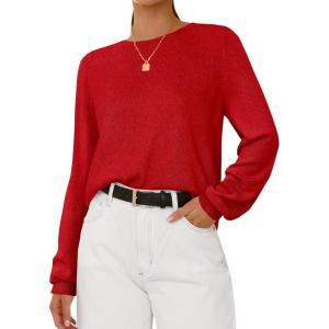 imageBTFBM Sweaters for Women 2025 Early Fall Fashion Crewneck Long Sleeve Ribbed Knit Oversized Pullover Casual Loose TopsRed