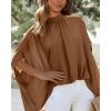 imageBTFBM Womens Summer Tops 2025 Fall Mock Neck Batwing Sleeve Shirts Loose High Low Hem Oversized Dressy Casual BlousesBrown