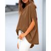 imageBTFBM Womens Summer Tops 2025 Fall Mock Neck Batwing Sleeve Shirts Loose High Low Hem Oversized Dressy Casual BlousesBrown