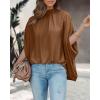imageBTFBM Womens Summer Tops 2025 Fall Mock Neck Batwing Sleeve Shirts Loose High Low Hem Oversized Dressy Casual BlousesBrown